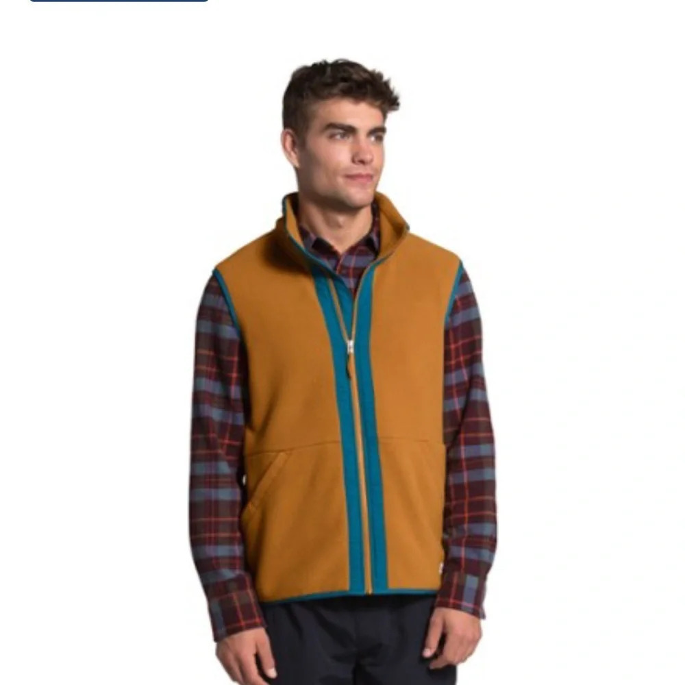 The North Face Men’s Large Carbondale Fleece Vest Tan Teal NWT Brown - Picture 7 of 10